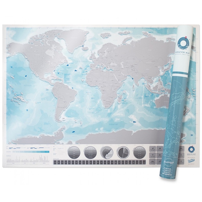 farvestof pas essens Scratch Map Oceans fra Luckies - Blåt skrabekort med fokus på havene